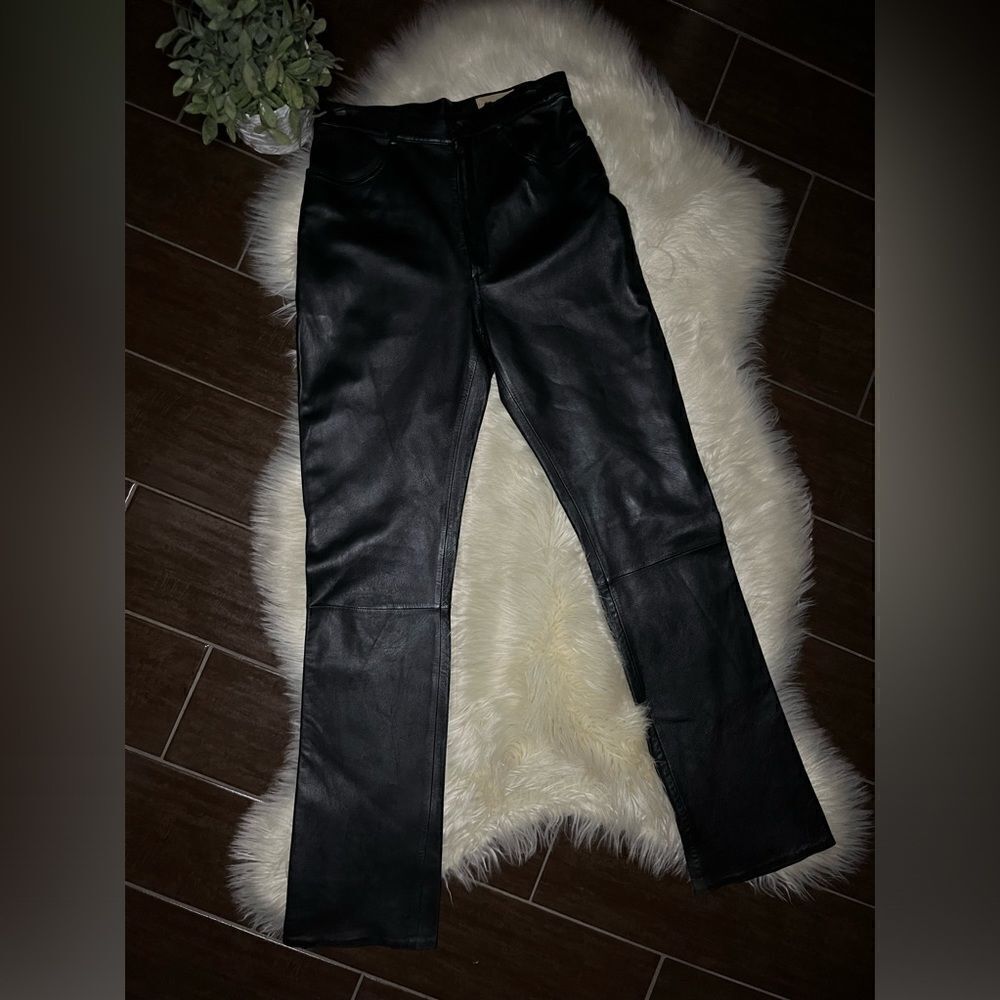 Rem Garson black leather straight pants sz 8
